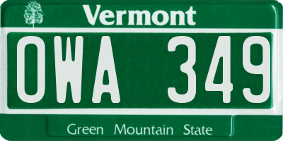 VT license plate OWA349