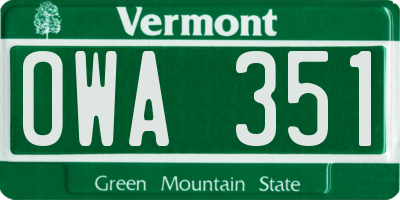 VT license plate OWA351