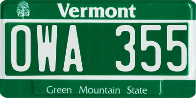 VT license plate OWA355