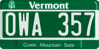 VT license plate OWA357