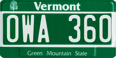 VT license plate OWA360