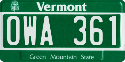 VT license plate OWA361