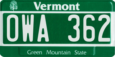 VT license plate OWA362