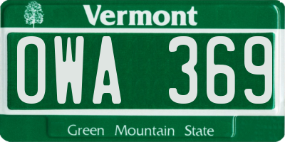 VT license plate OWA369