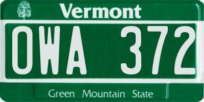 VT license plate OWA372