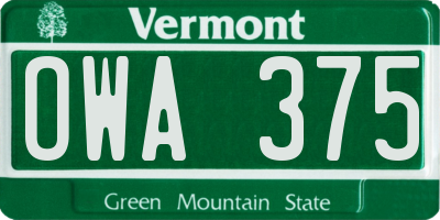 VT license plate OWA375