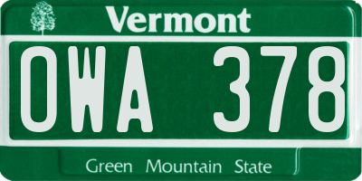 VT license plate OWA378