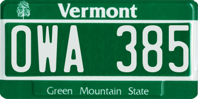 VT license plate OWA385
