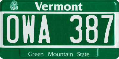 VT license plate OWA387