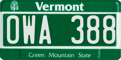 VT license plate OWA388