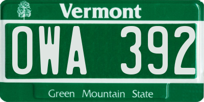 VT license plate OWA392