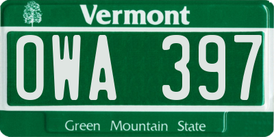 VT license plate OWA397