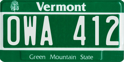 VT license plate OWA412
