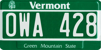 VT license plate OWA428