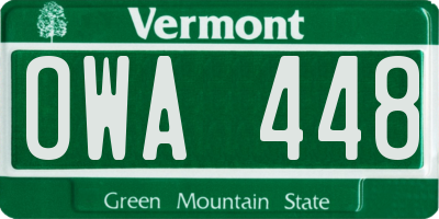 VT license plate OWA448
