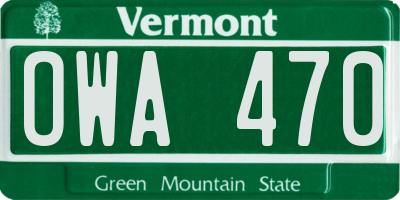 VT license plate OWA470