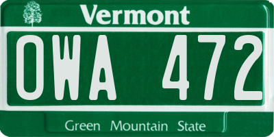 VT license plate OWA472