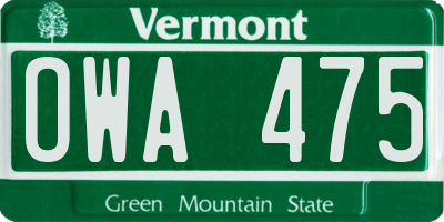 VT license plate OWA475