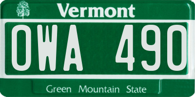 VT license plate OWA490