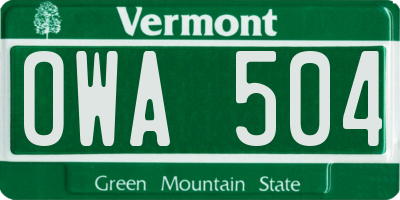 VT license plate OWA504