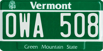 VT license plate OWA508