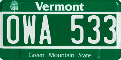 VT license plate OWA533