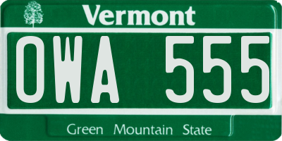 VT license plate OWA555