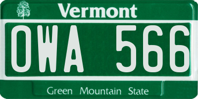 VT license plate OWA566