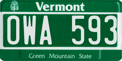 VT license plate OWA593