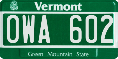 VT license plate OWA602