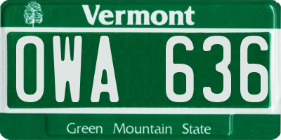 VT license plate OWA636