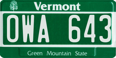 VT license plate OWA643