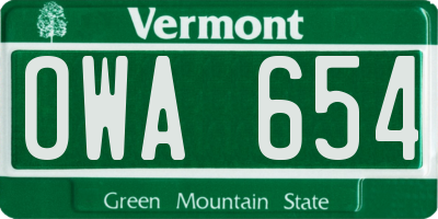 VT license plate OWA654