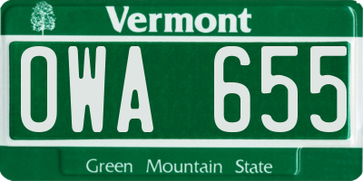 VT license plate OWA655