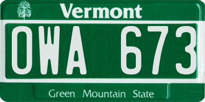 VT license plate OWA673