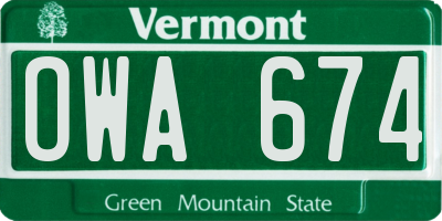 VT license plate OWA674