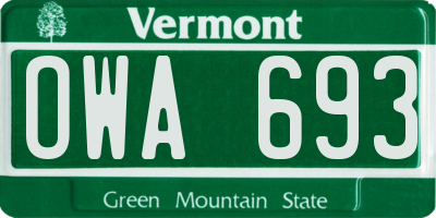 VT license plate OWA693