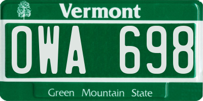 VT license plate OWA698