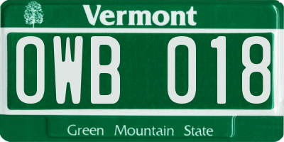 VT license plate OWB018
