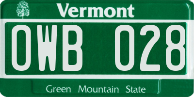 VT license plate OWB028