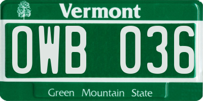 VT license plate OWB036