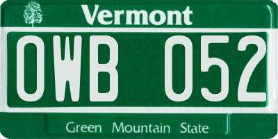VT license plate OWB052