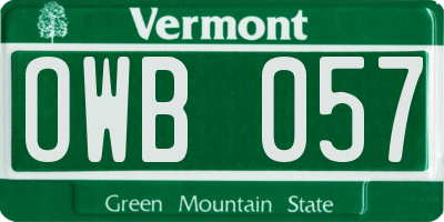 VT license plate OWB057