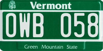 VT license plate OWB058