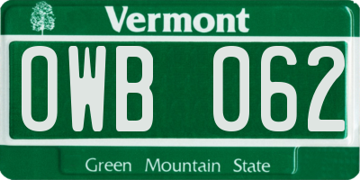 VT license plate OWB062