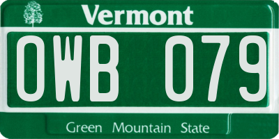 VT license plate OWB079