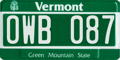 VT license plate OWB087