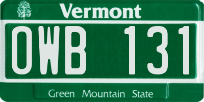 VT license plate OWB131