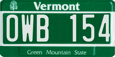 VT license plate OWB154