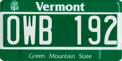 VT license plate OWB192